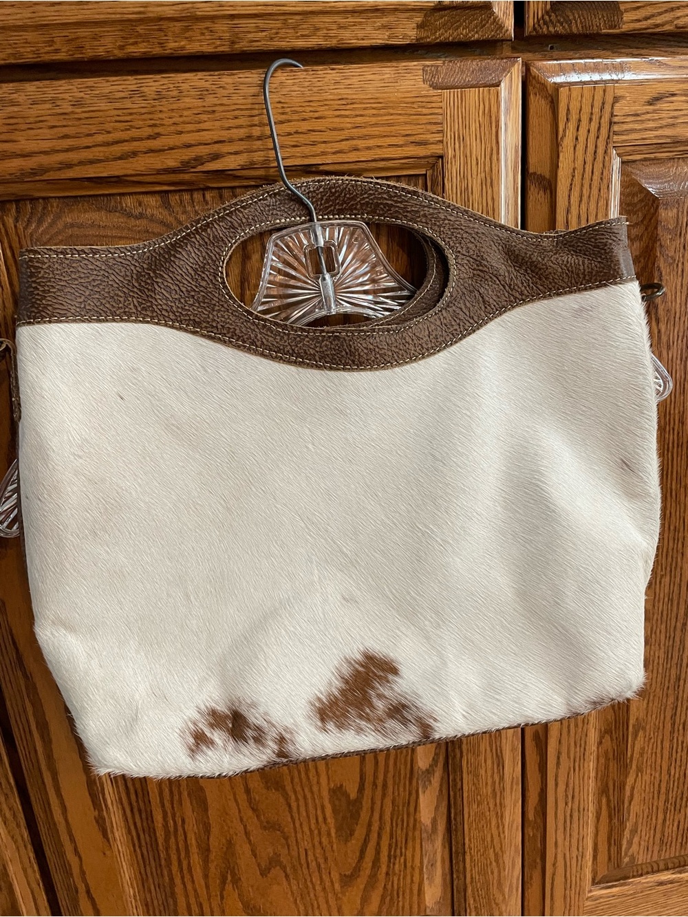 Myra Bag Cream and Brown Hair-On Hide Tote with Leather Trim